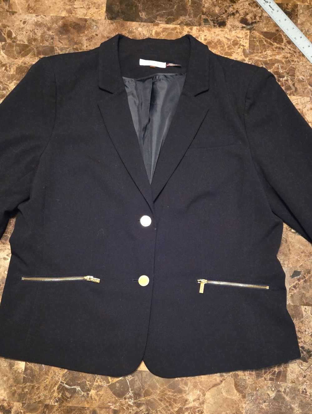 Calvin Klein Black Jacket With Gold Zipper Pockets And Gold Buttons Size 16